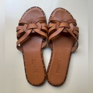 SCHUTZ Studded Flat Leather Sandals